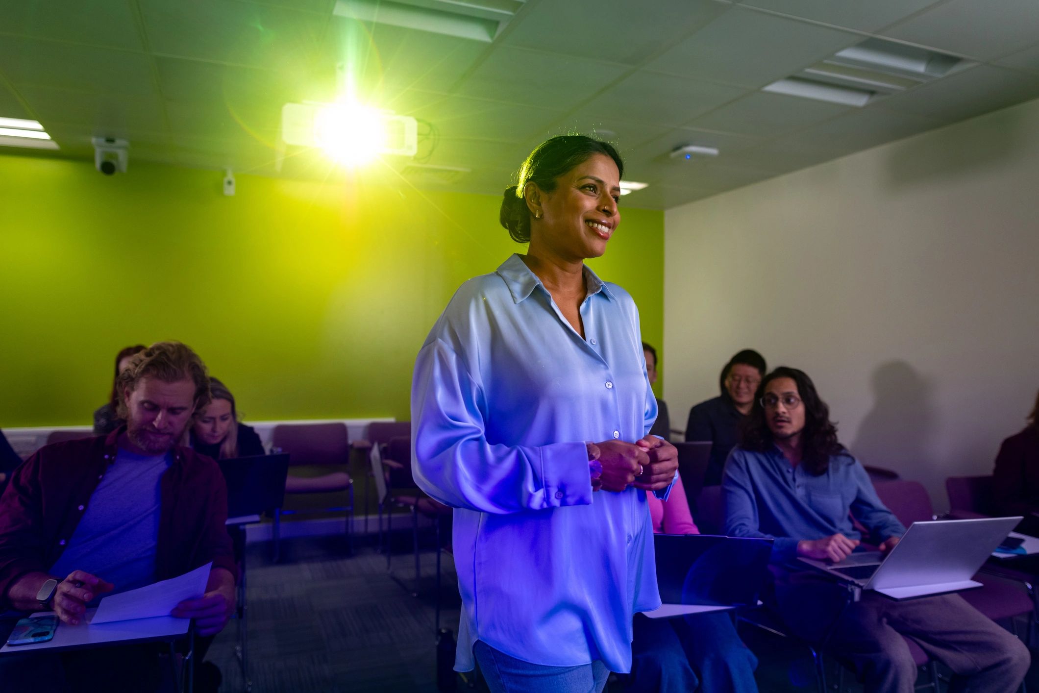 Awards or seminar-style event presentation with audience